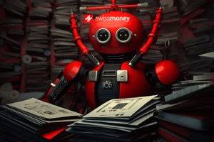 A robot, banks statements, Swissmoney